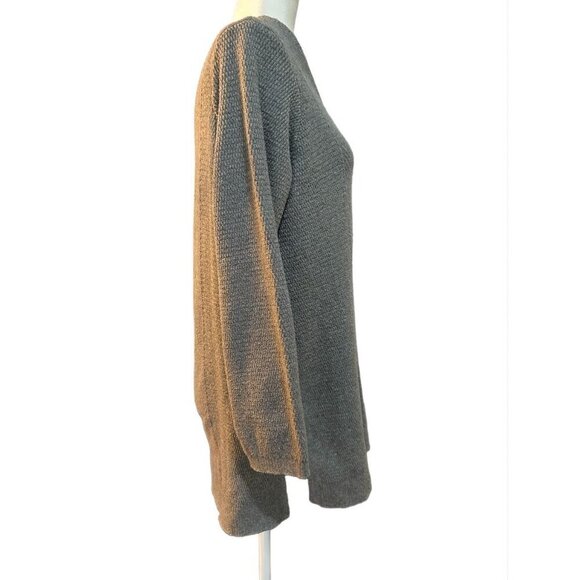 J. Jill Women’s Gray Textured Knit V-Neck Sweater Tunic Size M Cotton Blend - Picture 2 of 9